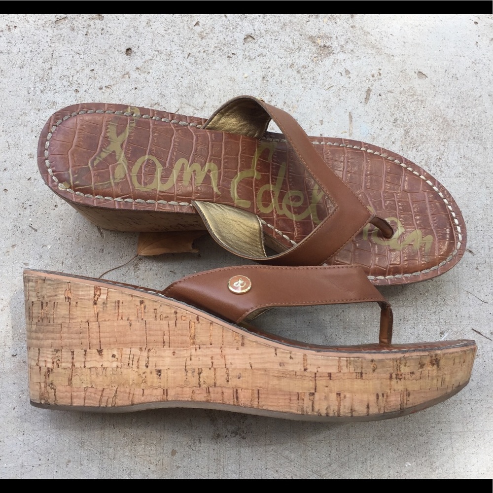 Sam Edelman platform cork brown leather sandals